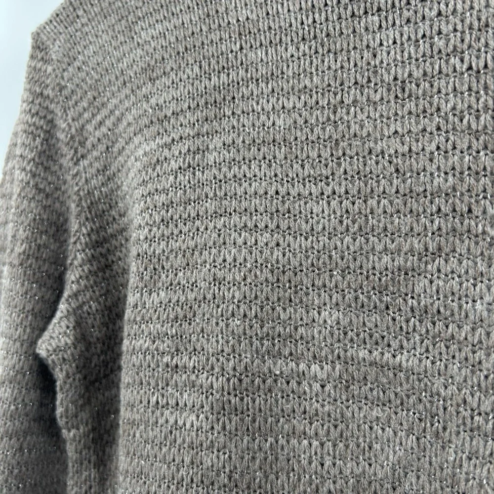 Express Womens Taupe Brown Metallic Shimmer Mock Neck Cropped Sweater Small 0880